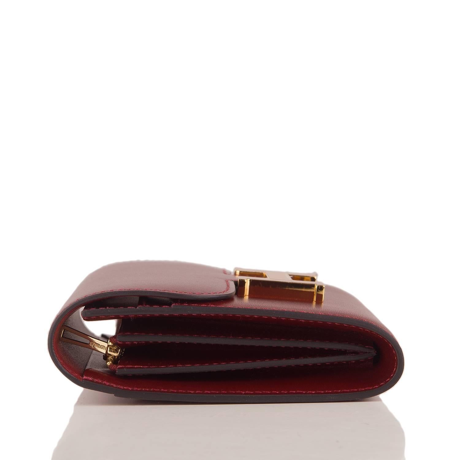 Brown Hermes Rouge H Box Constance Compact Wallet For Sale