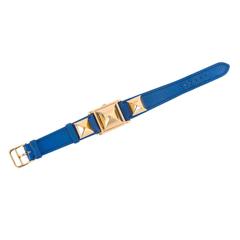 Vintage Hermes Blue Courcheval Leather Medor Watch PM
