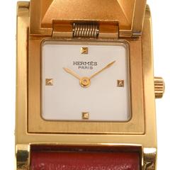 Hermes Medor Watch PM Rouge Calfskin Leather Band