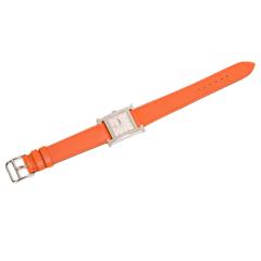 Hermes H Hour Watch PM Orange Calfskin Leather Band