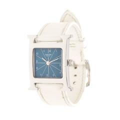 Hermes White Calfskin Leather H-Hour Watch PM