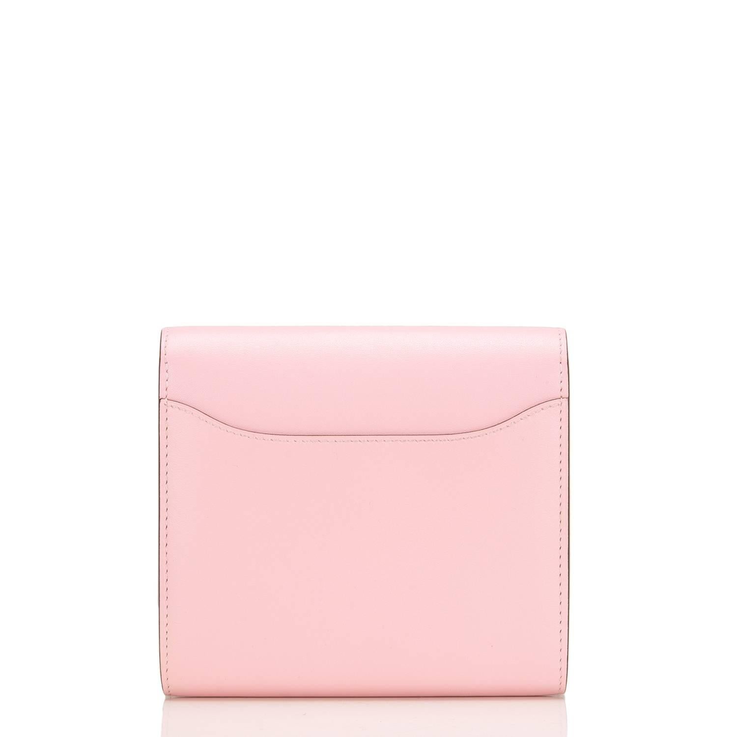 Hermes Rose Sakura Tadelakt Constance Compact Wallet with Bougainvillea Lizard H In Excellent Condition In New York, NY