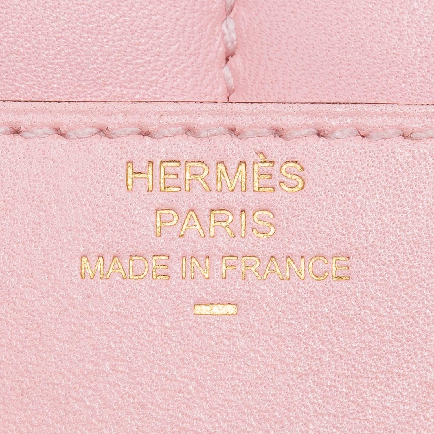 Hermes Rose Sakura Tadelakt Constance Compact Wallet with Bougainvillea Lizard H 2