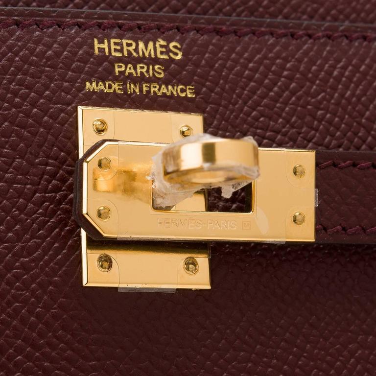 Hermes Bordeaux Epsom Sellier Kelly 25cm Gold Hardware at 1stDibs