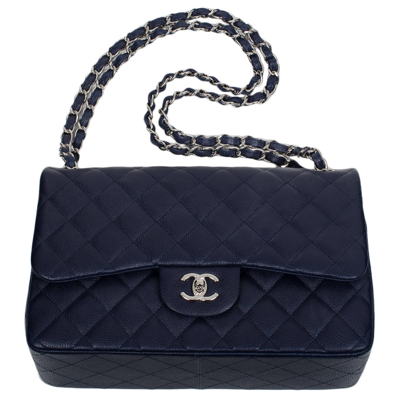 Women's Chanel Navy Quilted Caviar Jumbo Classic Double Flap Bag