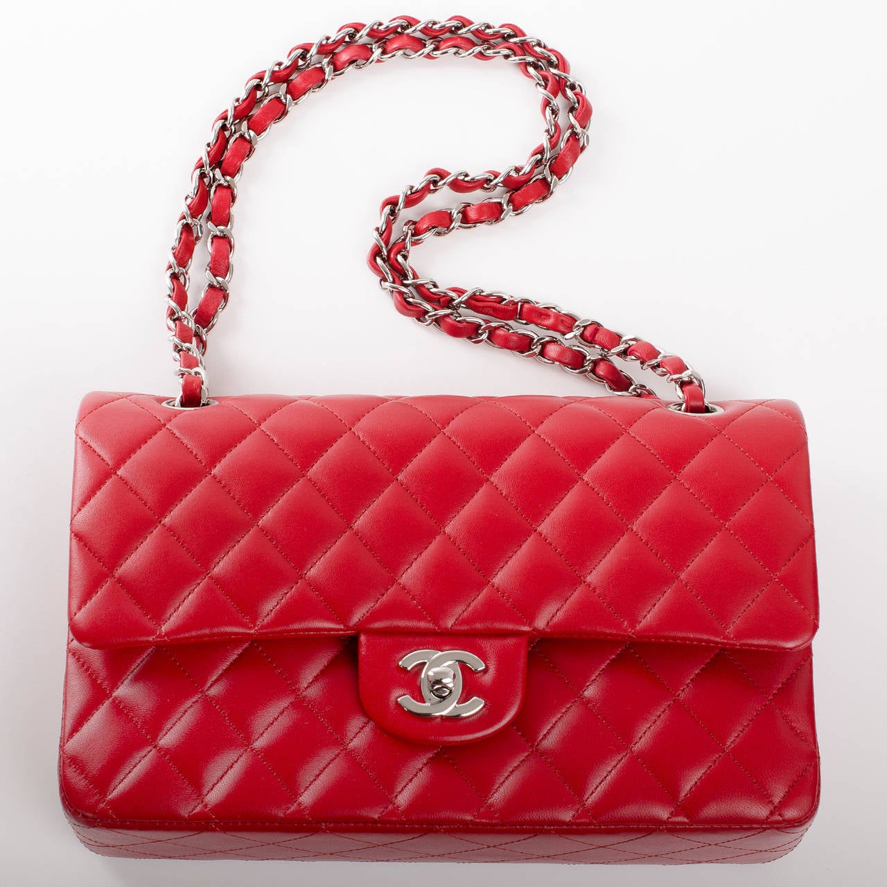 Chanel Red Quilted Lambskin Medium Classic Double Flap Bag at 1stdibs