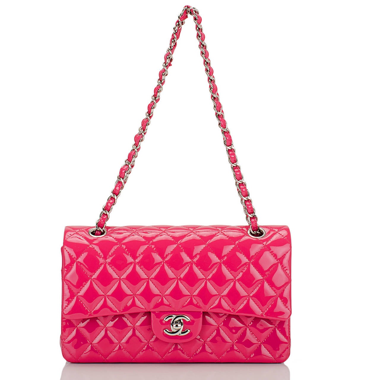 Chanel Pink Quilted Patent Medium Classic Double Flap Bag NEW at ...