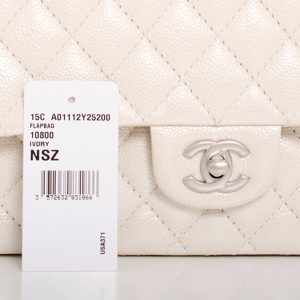 Women's Chanel Pearlescent Ivory Quilted Glazed Caviar Large Classic Double Flap Bag