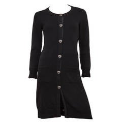 Chanel Black Cashmere Jewelled Heart Button Sweater Coat 36 4