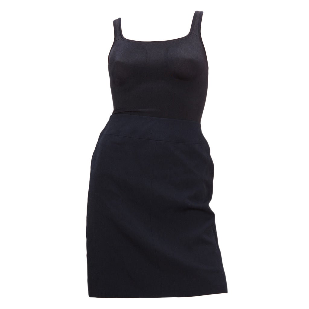 CHANEL Navy Wool Pencil Skirt 38 2 For Sale