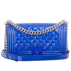 Chanel Blue Marine Quilted Patent Medium Boy Bag