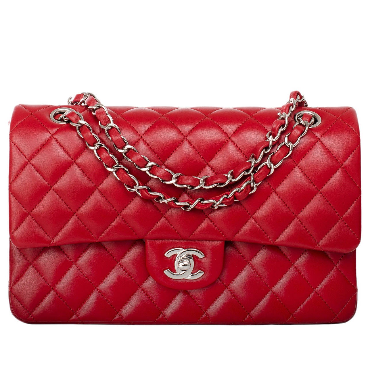 Chanel Red Quilted Lambskin Medium Classic Double Flap Bag at 1stdibs