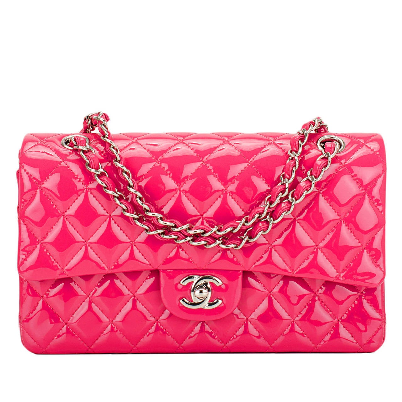 Chanel Pink Quilted Patent Medium Classic Double Flap Bag at 1stdibs