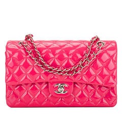 Chanel Pink Quilted Patent Medium Classic Double Flap Bag NEW