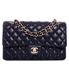 Chanel Navy Blue Quilted Lambskin Large Classic Double Flap Bag