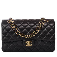 Chanel Black Quilted Lambskin Large Classic Double Flap Bag