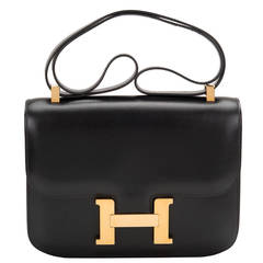 Hermes Vintage Black Box Leather Constance 23cm