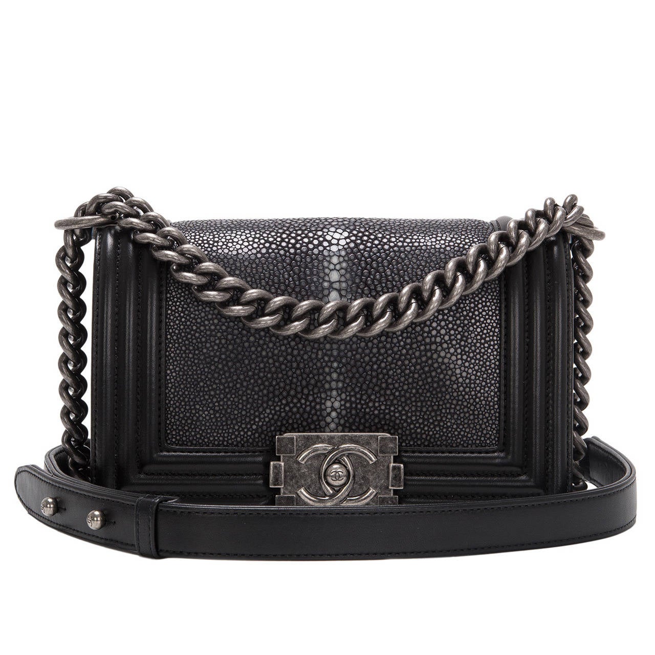 Chanel Grey/Black Stingray and Leather Small Boy Flap Bag Chanel