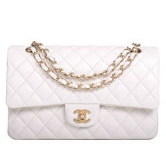 Chanel White Quilted Lambskin Large Classic Double Flap Bag Gold Hardware