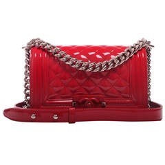 Chanel Red Quilted Patent Small Boy Bag