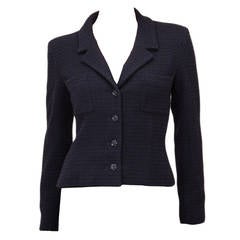 CHANEL Navy Boucle Camellia Buttoned Jacket Blazer 36 4