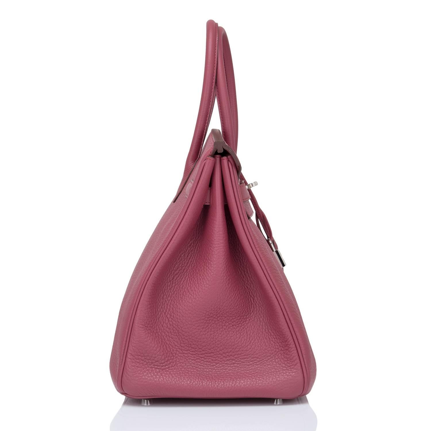 Pink Hermes Bois de Rose Clemence Palladium Hardware Birkin 35cm Bag For Sale