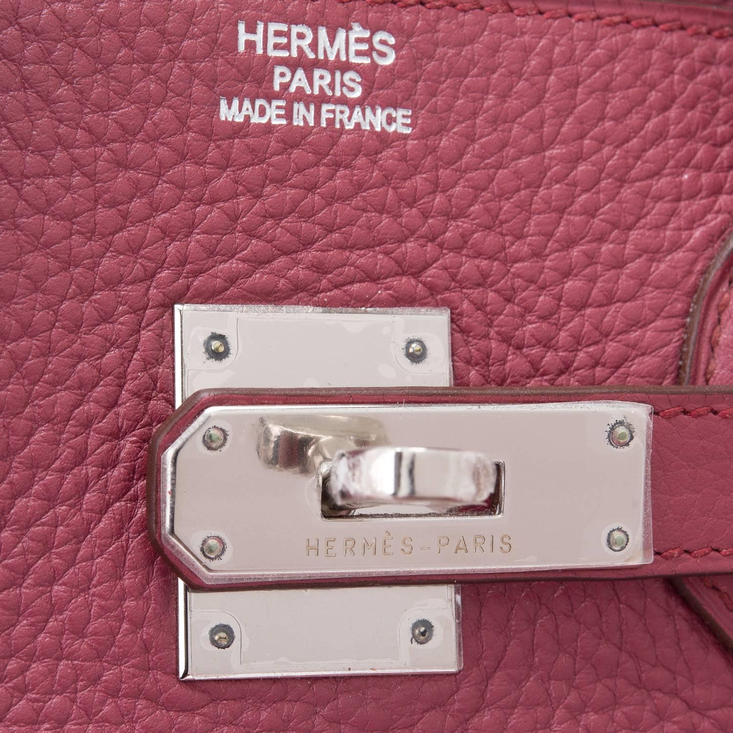 Hermes Bois de Rose Clemence Palladium Hardware Birkin 35cm Bag For Sale 1