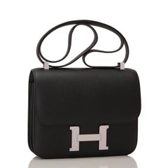 Hermes Black Epsom Constance 24cm Palladium Hardware NEW