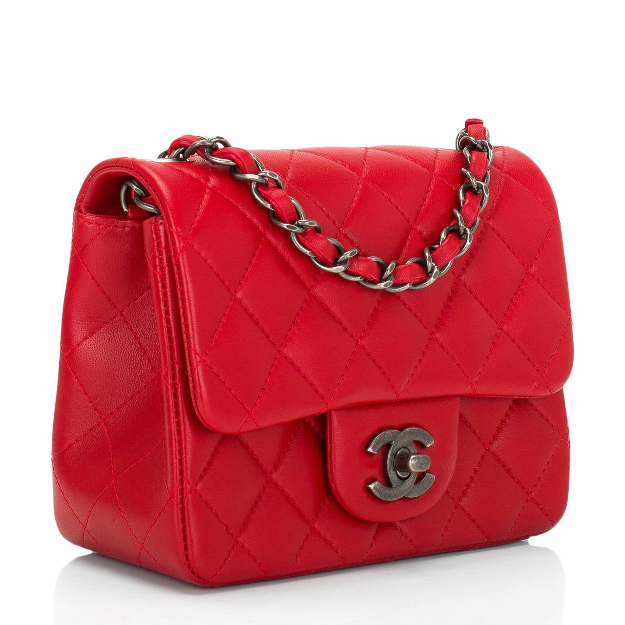 Chanel Red Quilted Lambskin Mini Classic Flap Bag