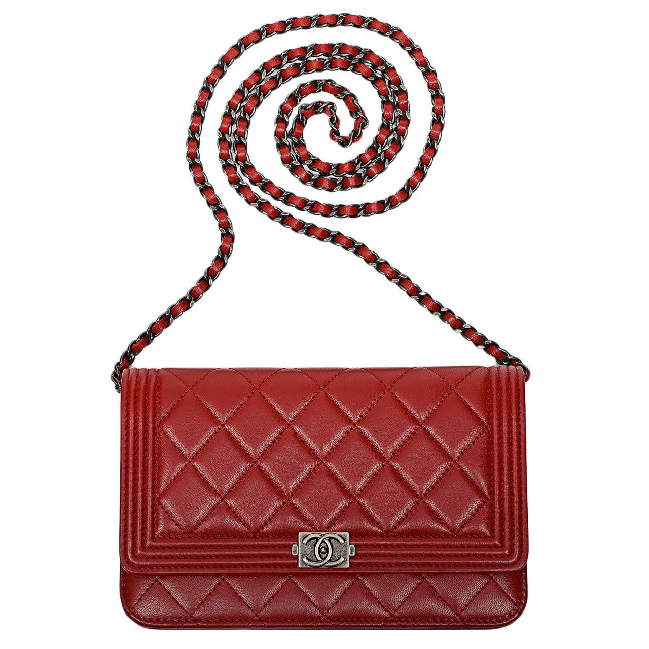 Chanel Red Quilted Lambskin Boy Wallet On Chain (WOC) 1