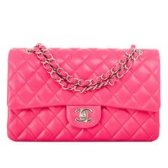 Chanel Fuchsia Pink Quilted Lambskin Large Classic Double Flap Bag
