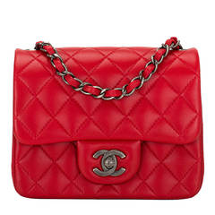 Chanel Red Quilted Lambskin Mini Classic Flap Bag