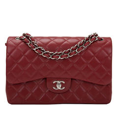 Chanel Dark Red Quilted Caviar Jumbo Classic Double Flap Bag