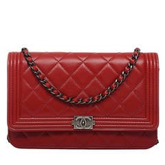 Chanel Red Quilted Lambskin Boy Wallet On Chain (WOC)