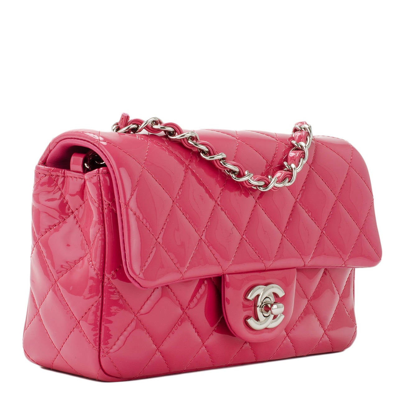 Chanel Fuchsia Pink Quilted Patent Small Classic Flap Bag