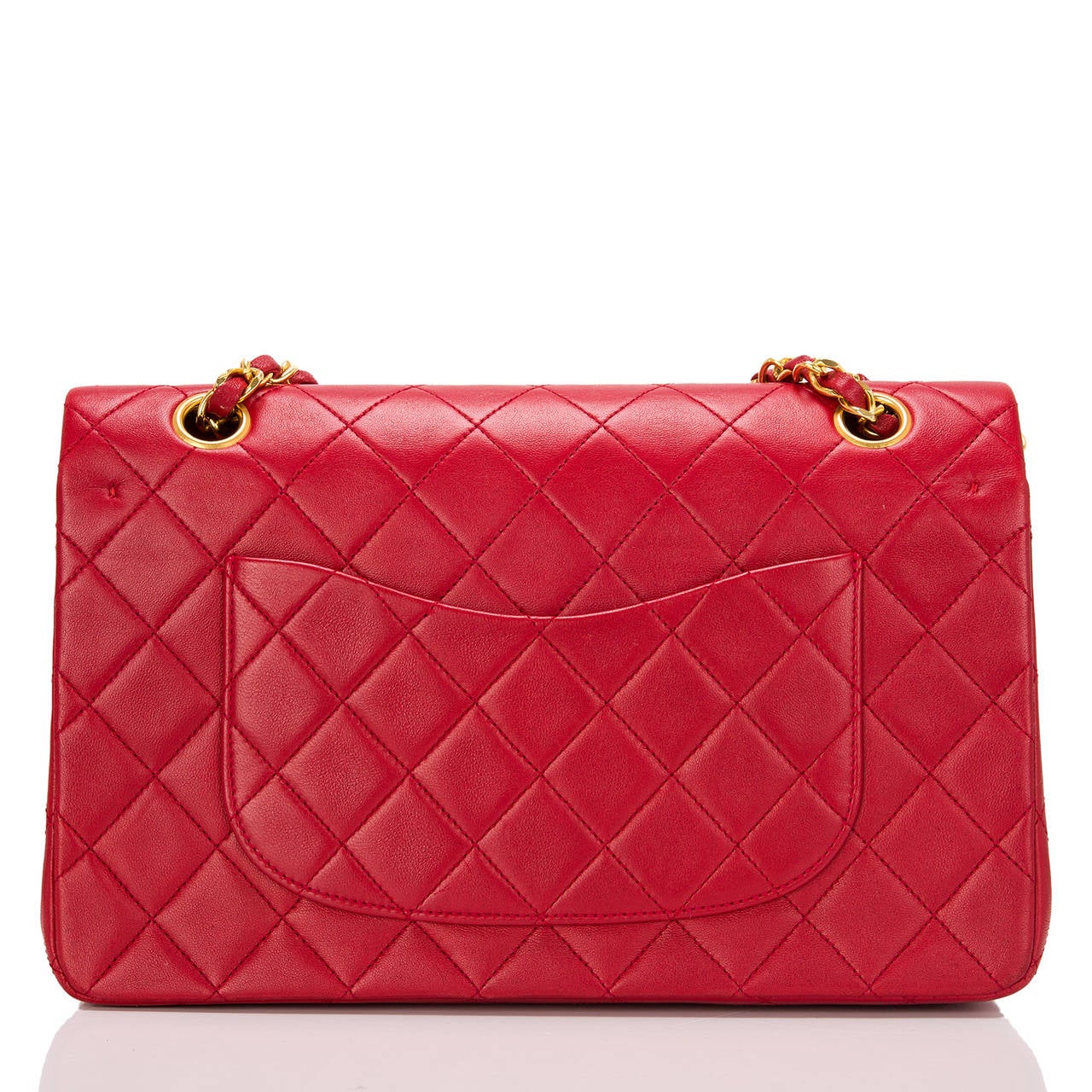 Women's Chanel Vintage Red Quilted Lambskin Large Classic Double Flap Bag