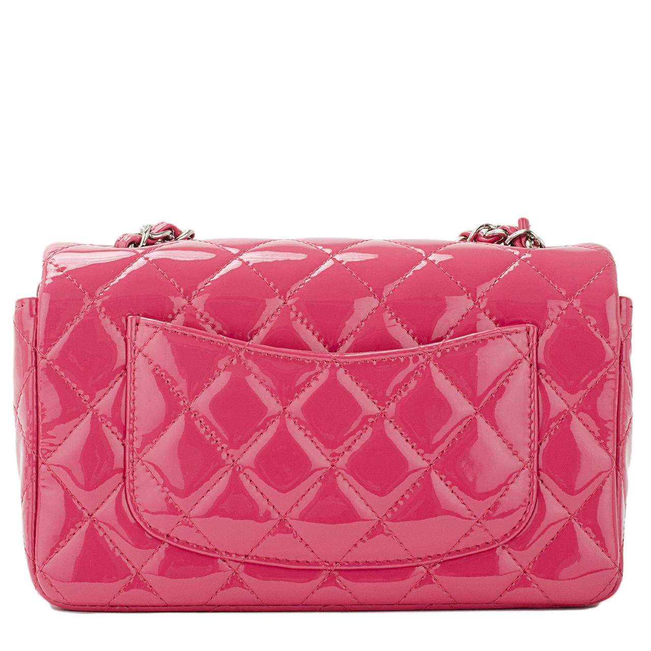 Chanel Fuchsia Pink Quilted Patent Small Classic Flap Bag In New Condition In New York, NY