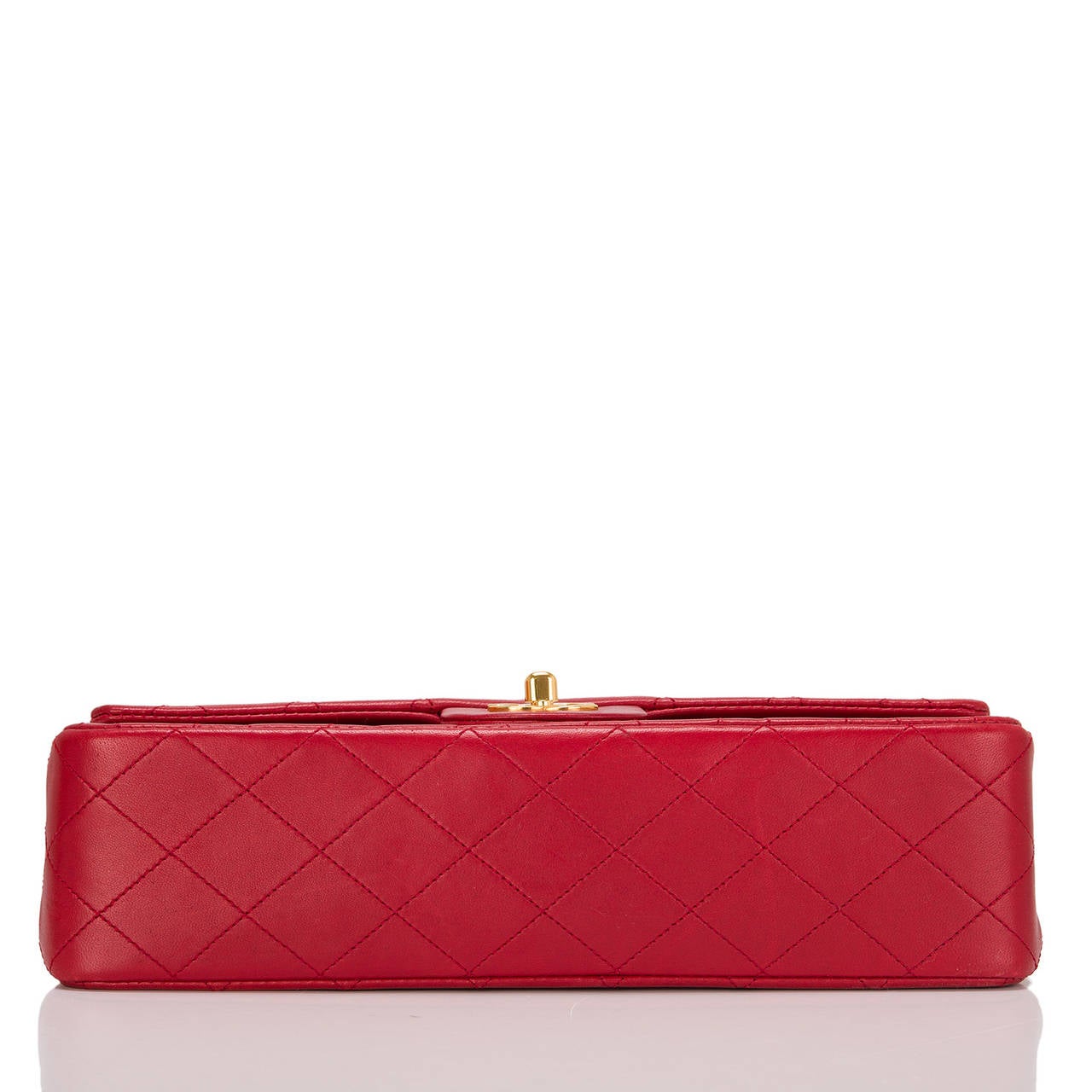 Chanel Vintage Red Quilted Lambskin Large Classic Double Flap Bag In Excellent Condition In New York, NY