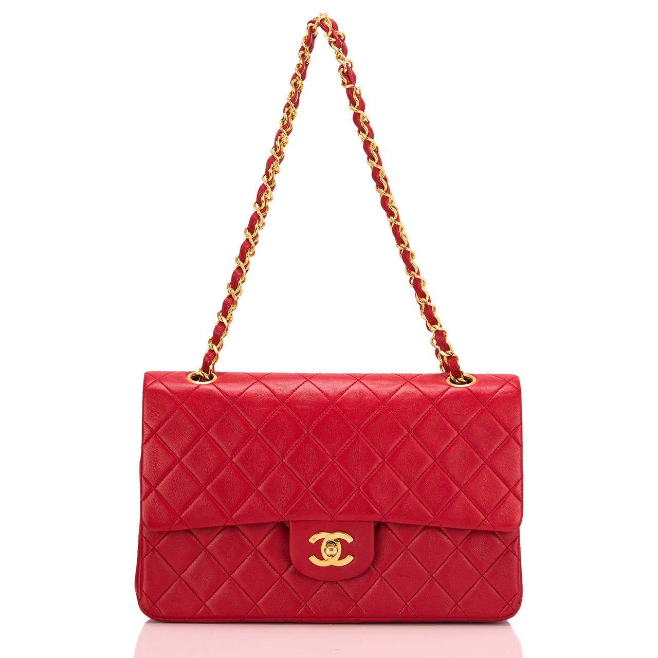 Chanel Vintage Red Quilted Lambskin Large Classic Double Flap Bag 1