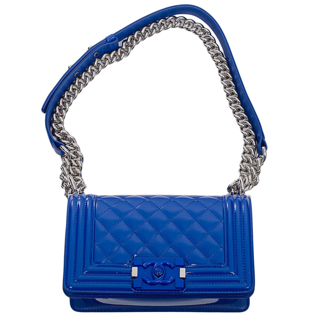 Chanel Blue Marine Quilted Patent Small Boy Bag 1