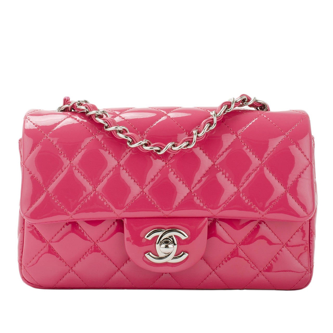 Chanel Fuchsia Pink Quilted Patent Small Classic Flap Bag