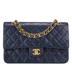 Chanel Vintage Navy Quilted Lambskin Large Classic Double Flap Bag