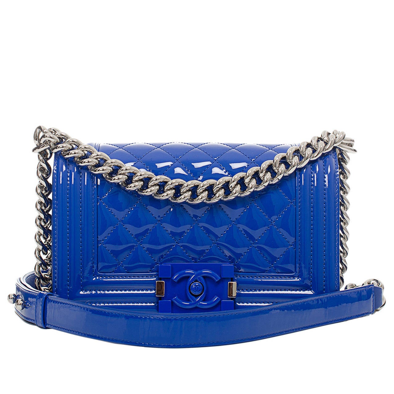 Chanel Blue Marine Quilted Patent Small Boy Bag