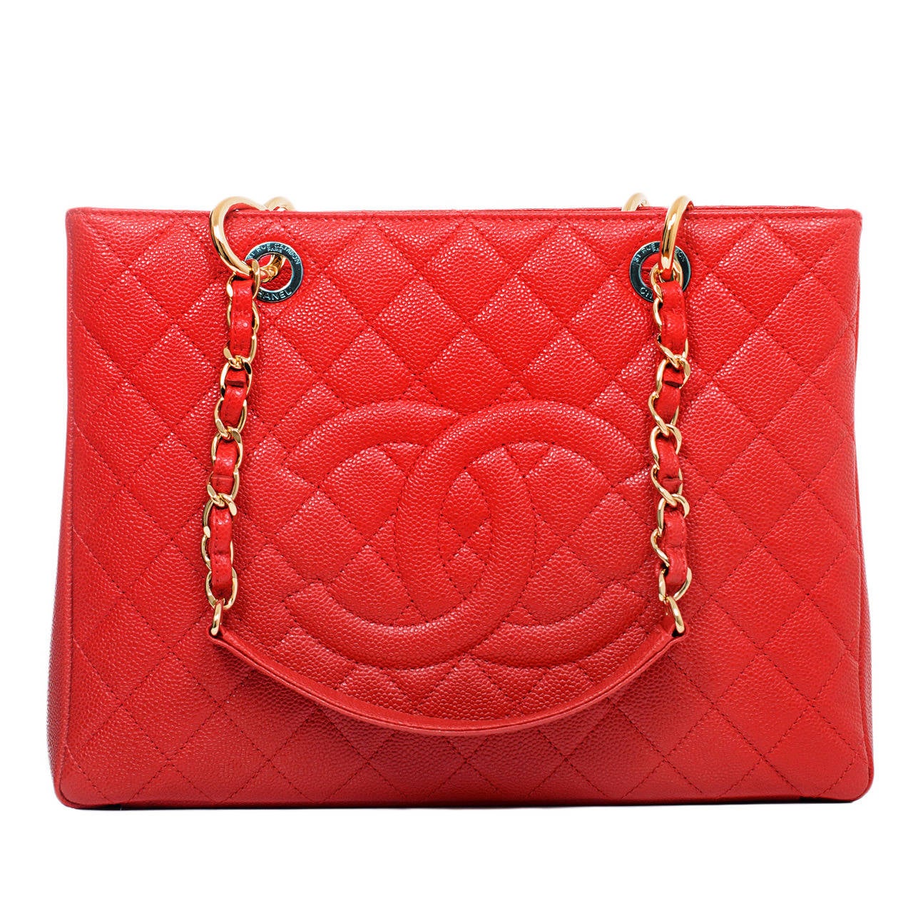 Chanel Red Quilted Caviar Grand Shopper Tote (GST) Bag