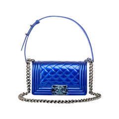 Chanel Metallic Blue Patent Small Boy Bag