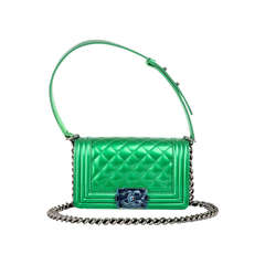Chanel Metallic Green Patent Small Boy Bag