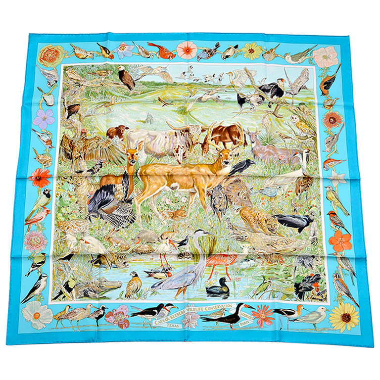 Hermes "La Vie Sauvage Du Texas" Silk Twill Scarf 90cm