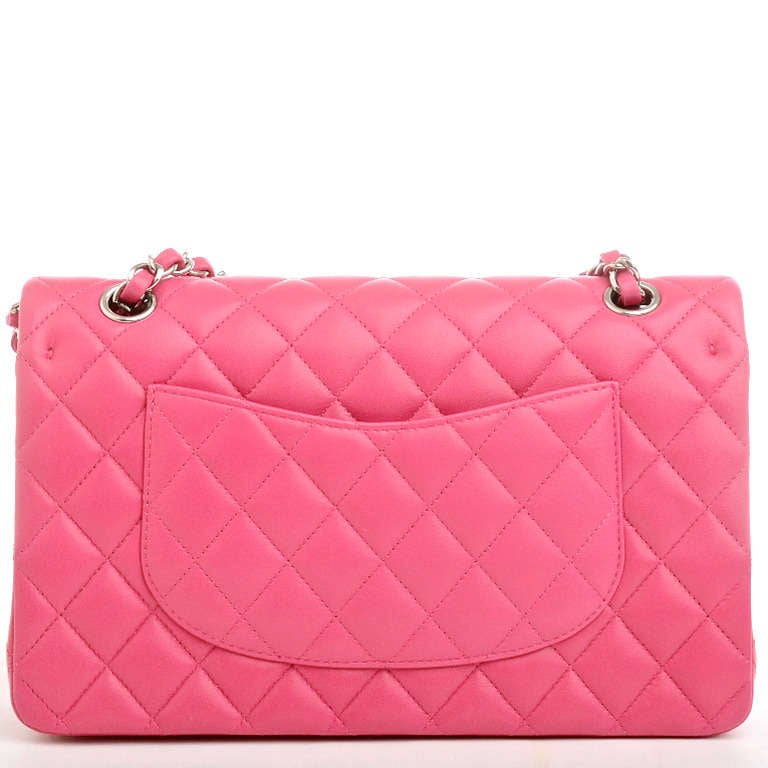 Women's Chanel Fuchsia Pink Quilted Lambskin Large Classic 2.55 Double Flap Bag For Sale