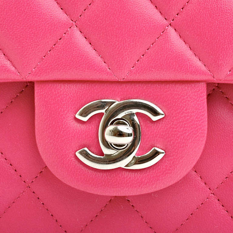 Chanel Fuchsia Pink Quilted Lambskin Large Classic 2.55 Double Flap Bag For Sale 3