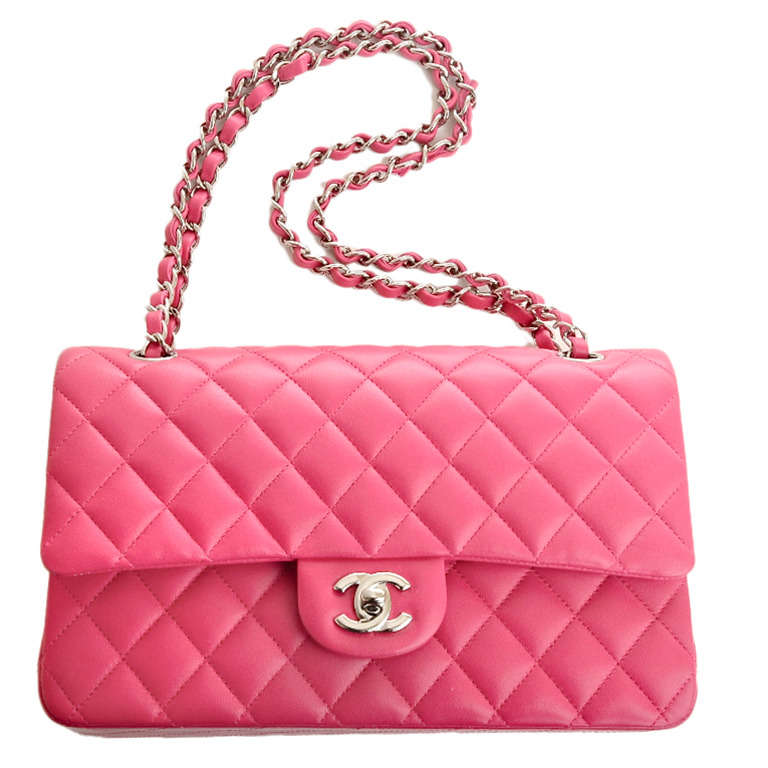 Chanel Fuchsia Pink Quilted Lambskin Large Classic 2.55 Double Flap Bag For Sale 4